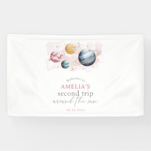 Weltraummädchen Geburtstagsgalaxie Sternenplaneten Banner