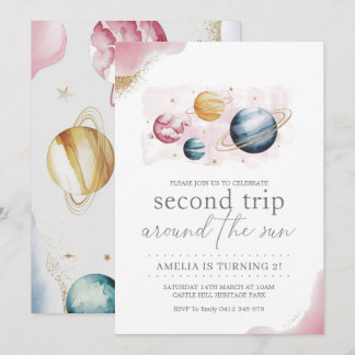 Weltraummädchen Geburtstagsgalaxie Sternenplaneten Einladung