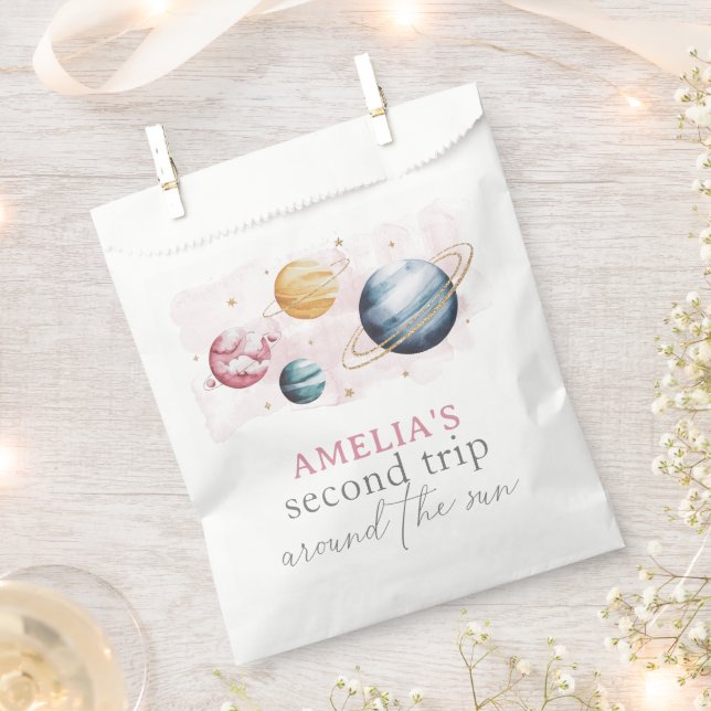 Weltraummädchen Geburtstagsgalaxie Sternenplaneten Geschenktütchen (Ausgeschnitten)