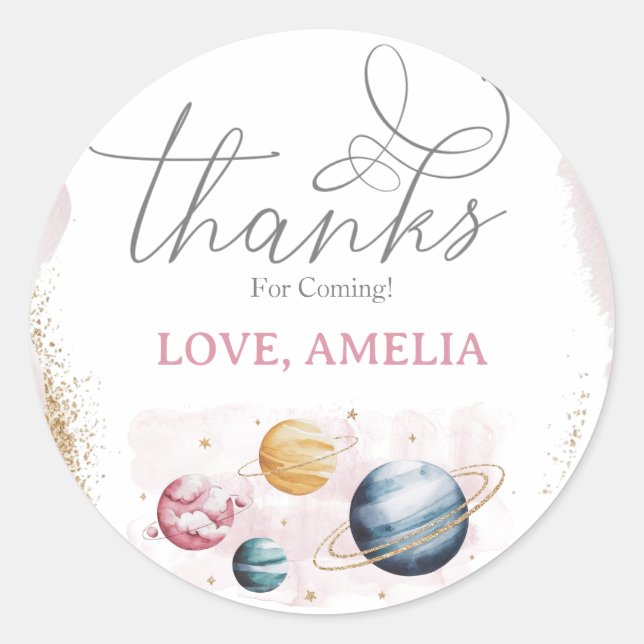 Weltraummädchen Geburtstagsgalaxie Sternenplaneten Runder Aufkleber (Vorderseite)