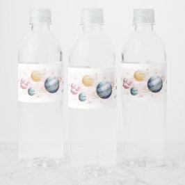 Weltraummädchen Geburtstagsgalaxie Sternenplaneten Wasserflaschenetikett