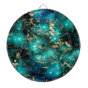 Weltraummarmor Black Green Starry Night Golden Dartscheibe