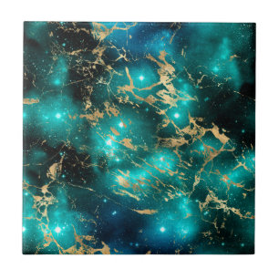 Weltraummarmor Black Green Starry Night Golden Fliese