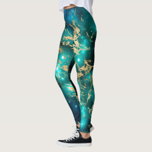 Weltraummarmor Black Green Starry Night Golden Leggings