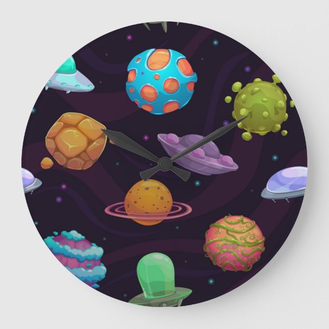 Weltraummuster Große Wanduhr (Vorderseite)