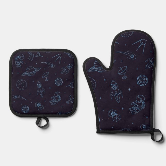 Weltraummuster Ofenhandschuh & Topflappen-Set (Vorderseite)