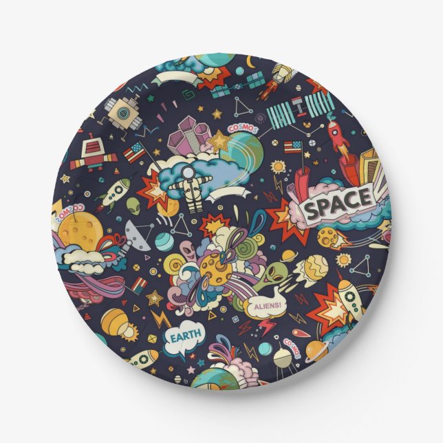 Weltraummuster Pappteller (Vorderseite)