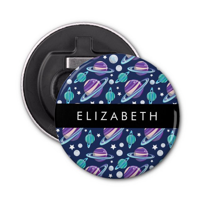 Weltraummuster, Planeten, Sterne, Galaxie, Ihr Nam Flaschenöffner (Vorderseite)