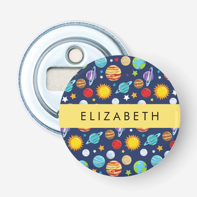 Weltraummuster, Planeten, Sterne, Kosmos, Ihr Name Flaschenöffner (Vorderseite)