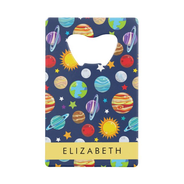 Weltraummuster, Planeten, Sterne, Kosmos, Ihr Name Geldbeutel Flaschenöffner (Vorderseite)