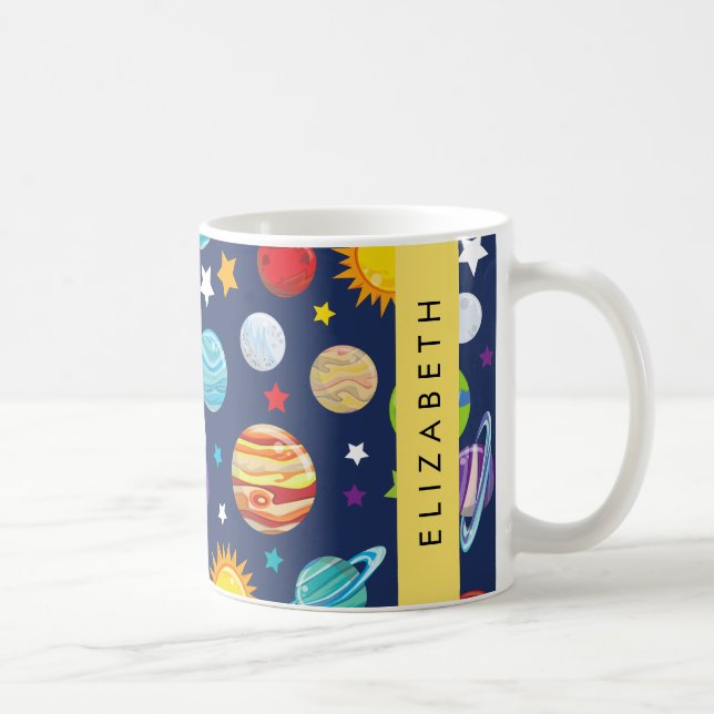 Weltraummuster, Planeten, Sterne, Kosmos, Ihr Name Kaffeetasse (Rechts)