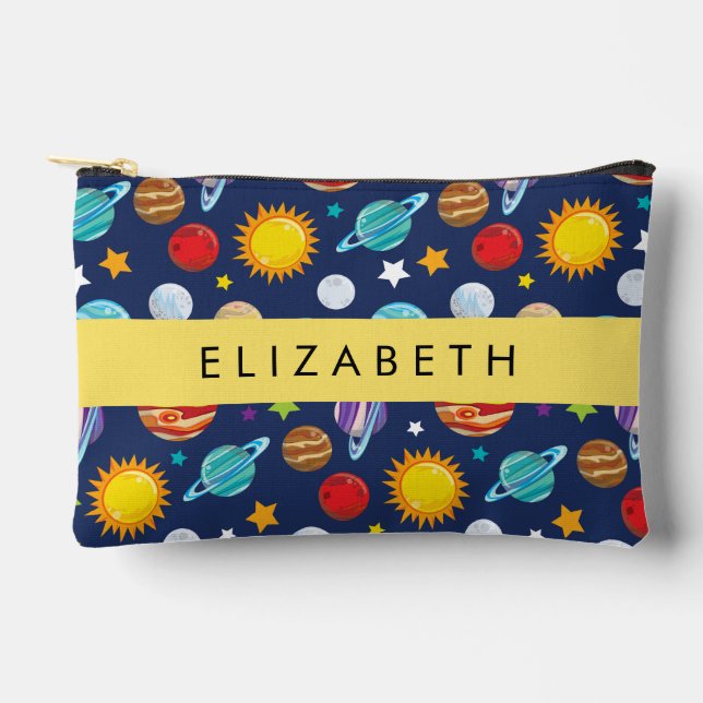 Weltraummuster, Planeten, Sterne, Kosmos, Ihr Name Zubehörtasche (Vorderseite)