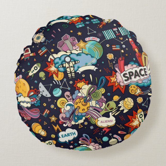 Weltraummuster Rundes Kissen (Vorderseite)