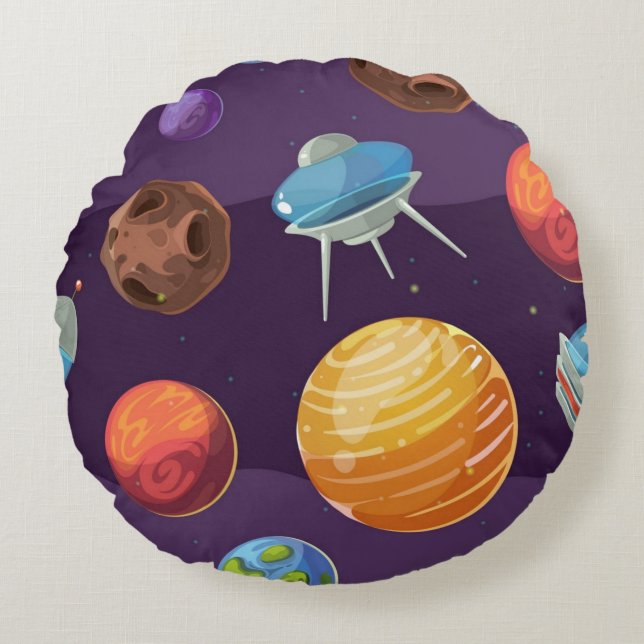Weltraummuster Rundes Kissen (Vorderseite)