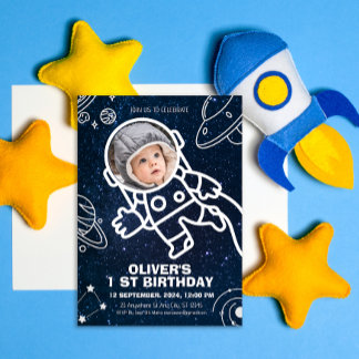 Weltraumplaneten Astronaut 1. Geburtstag Einladung