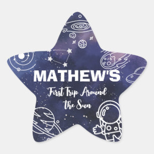 Weltraumplaneten Astronauten 1. Geburtstag Junge Stern-Aufkleber