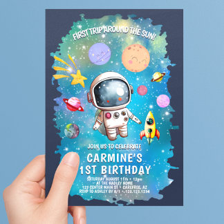 Weltraumplaneten Erste Reise 1. Geburtstag Einladung