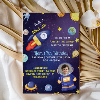 Weltraumplaneten Junge Foto Geburtstag Einladung