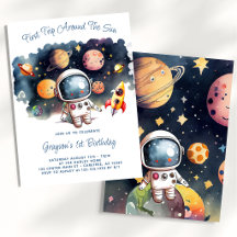 Weltraumplaneten Junge zum ersten Geburtstag Einla