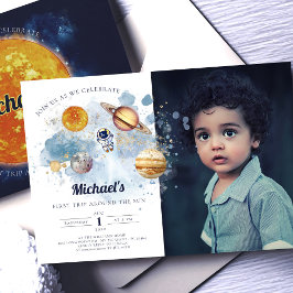 Weltraumplaneten Junge zum ersten Geburtstag Einla Einladung