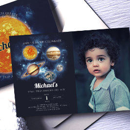 Weltraumplaneten Junge zum ersten Geburtstag Einla Einladung