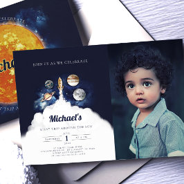Weltraumplaneten Junge zum ersten Geburtstag Einla Einladung