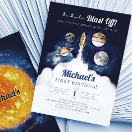 Weltraumplaneten Junge zum ersten Geburtstag Einla Einladung