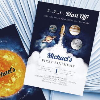Weltraumplaneten Junge zum ersten Geburtstag Einla Einladung