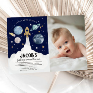 Weltraumplaneten Junge zum ersten Geburtstag Einla Einladung