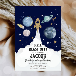 Weltraumplaneten Junge zum ersten Geburtstag Einla Einladung