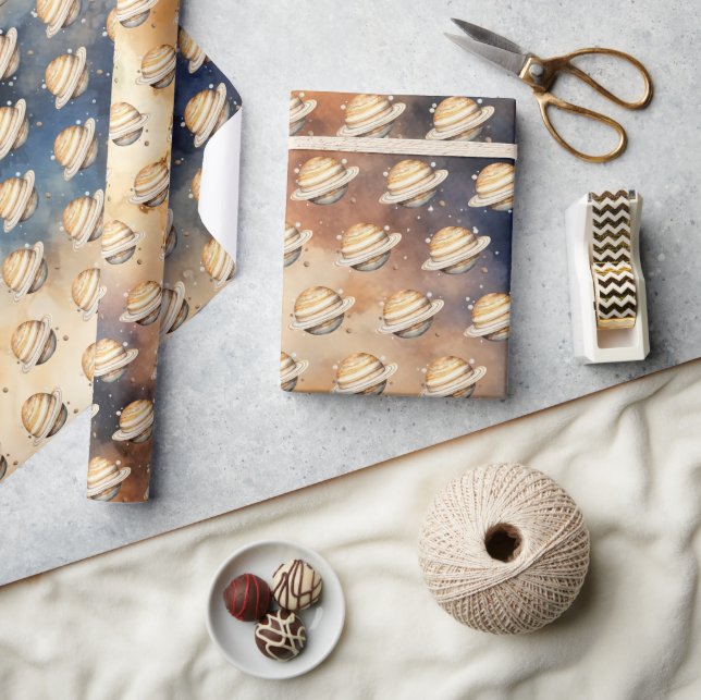 Weltraumplaneten Junge zum ersten Geburtstag Satur Geschenkpapier (Kunsthandwerk)