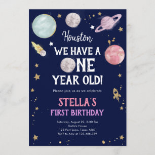 Weltraumplaneten Mädchen zum ersten Geburtstag Ein Einladung