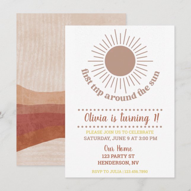 Weltraumplaneten Mädchen zum ersten Geburtstag Ein Einladung (Vorne/Hinten)