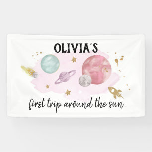 Weltraumplaneten Mädchen zum ersten Geburtstag Hin Banner