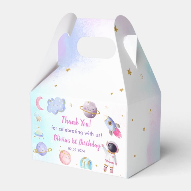Weltraumplaneten & Raketenschiff Geburtstagsparty Geschenkschachtel (Vorderseite)