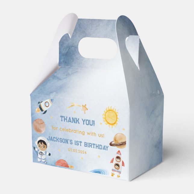 Weltraumplaneten & Raketenschiff Geburtstagsparty Geschenkschachtel (Vorderseite)