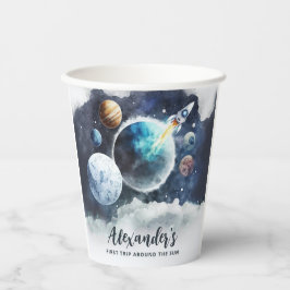 Weltraumplaneten & Raketenschiff Junge 1. Geburtst Pappbecher