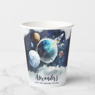 Weltraumplaneten & Raketenschiff Junge 1. Geburtst Pappbecher