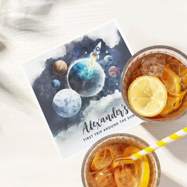 Weltraumplaneten & Raketenschiff Junge 1. Geburtst Serviette (Von Creator hochgeladen)