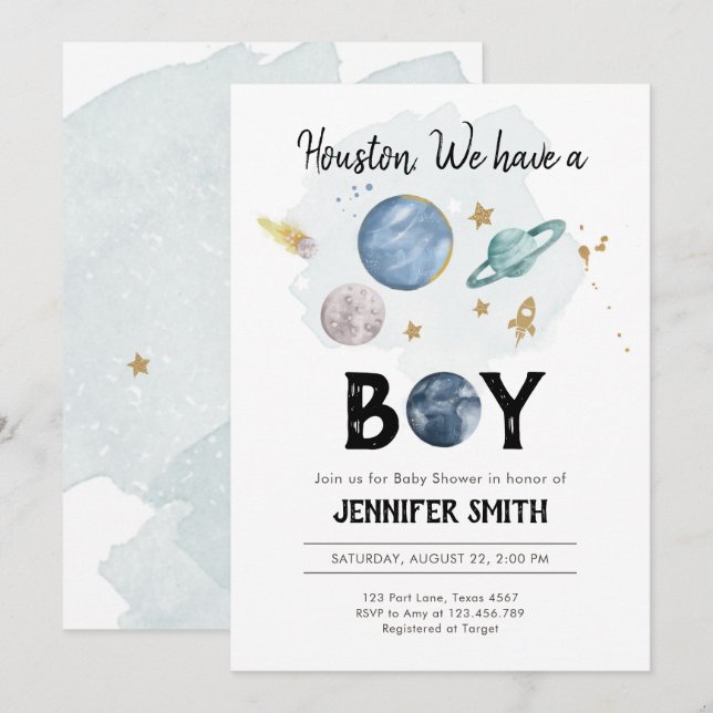 Weltraumplanets Boy Baby Shower Einladung (Vorne/Hinten)
