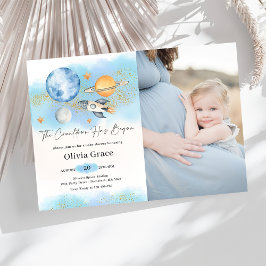 Weltraumplanets Boy First Baby Dusche Foto Einladung