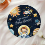 Weltraumplanets Rocket Navy Blue Baby Dusche Pappteller<br><div class="desc">Set den Tisch für eine feierliche Feier mit unseren Space Outer Baby Shower Navy Paper Teller! Diese dekorativen und dennoch robusten Teller sind ideal, um Snacks, Mahlzeiten oder Desserts an der Babydusche zu servieren und gleichzeitig eine leichte und stressfreie Reinigung behalten. Features: Kosmisches Design: Eine marineblau-blaue Kulisse mit funkelnden Sternen,...</div>
