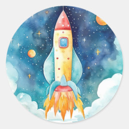 Weltraumplanungen zum ersten Geburtstag Runder Aufkleber