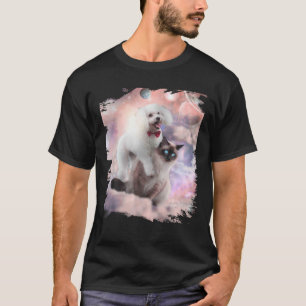 Weltraumpoodle-Hund auf siamesische Katze T-Shirt