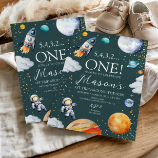 Weltraumrakete 1. Reise um die Sonne Geburtstag Einladung