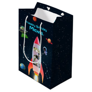 Weltraumrakete 2. Geburtstag   Große zwei FotoColl Mittlere Geschenktüte