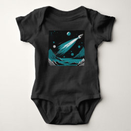 Weltraumrakete – Graues und blaues Baby-Body-Shirt Baby Strampler