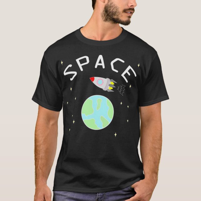 Weltraumrakete und Erdkunst T-Shirt (Vorderseite)