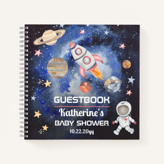 Weltraumraketen Planets Baby Showbook Notizbuch (Vorderseite)