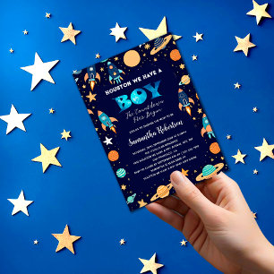 Weltraumraketen Planets Navy Blue Baby Dusche Einladung